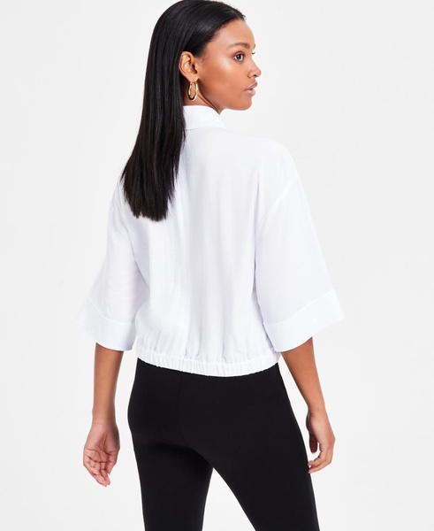 Women's 3/4-Sleeve Button-Front Crop Blouse, Exclusively at Macy's