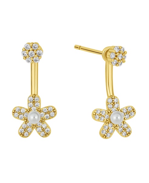 Cubic Zirconia and Simulated Imitation Pearl Jacket Drop Earring