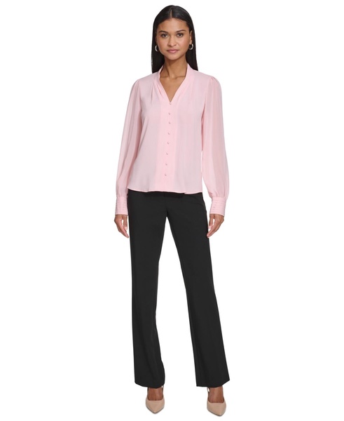 Women's Pleated-Cuff V-Neck Blouse