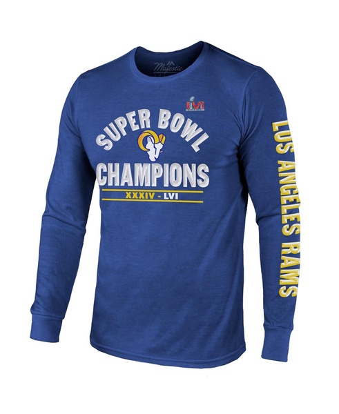 Men's Threads Royal Los Angeles Rams 2-Time Super Bowl Champions Always Champs Tri-Blend Long Sleeve T-shirt