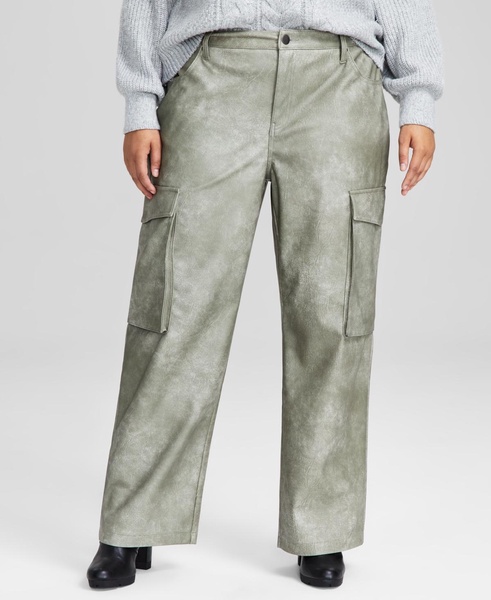 Trendy Plus Size Faux-Leather Cargo Pants, Created for Macy's