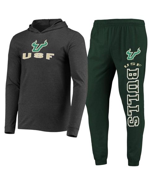 Men's Green, Heather Charcoal South Florida Bulls Meter Long Sleeve Hoodie T-shirt and Jogger Pajama Set