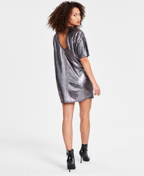 Women's Foil-Jacquard Crewneck T-Shirt Dress, Exclusively at Macy's