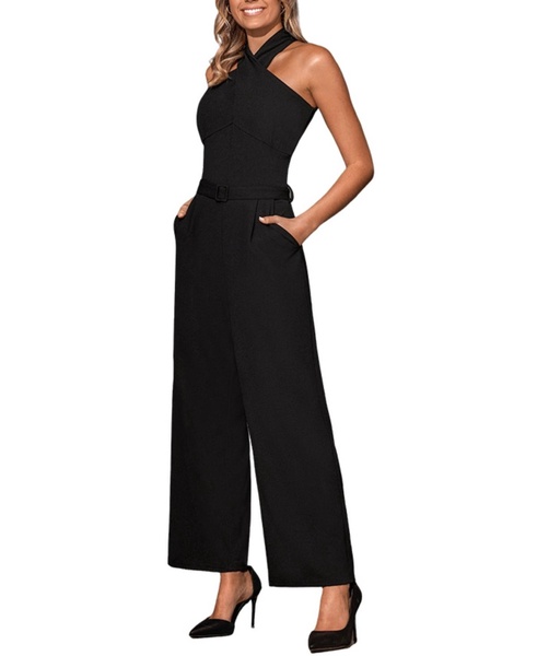 Women's Black Crossover Halterneck Jumpsuit