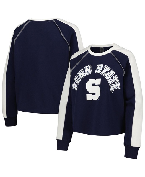 Women's Navy Penn State Nittany Lions Blindside Raglan Cropped Pullover Sweatshirt