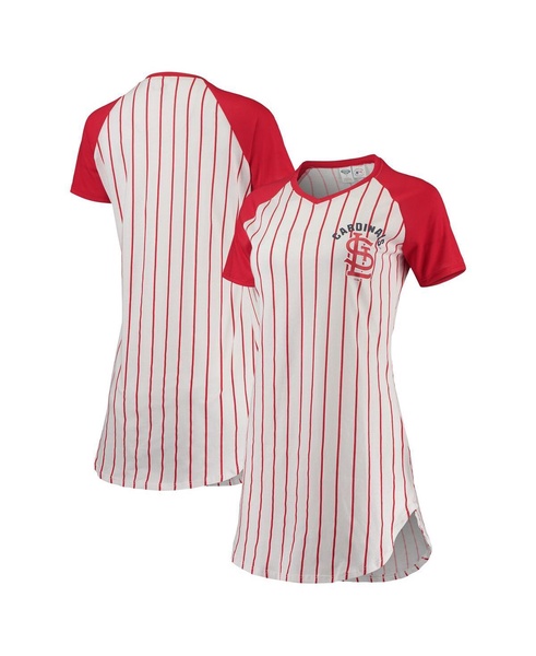 Women's White, Red St. Louis Cardinals Vigor Pinstripe Raglan V-Neck Nightshirt