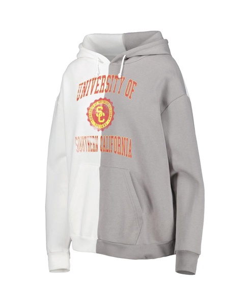 Women's Gray, White USC Trojans Split Pullover Hoodie