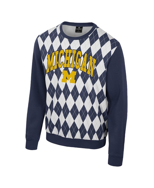 Men's Navy Michigan Wolverines the Dealio Argyle Pullover Sweatshirt