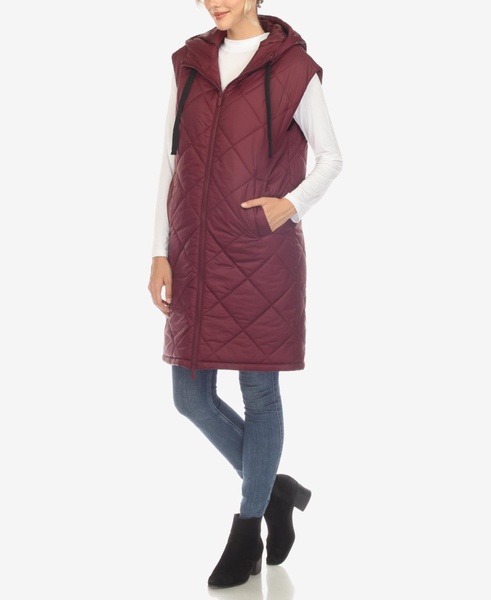 Women's Diamond Quilted Hooded Long Puffer Vest Jacket