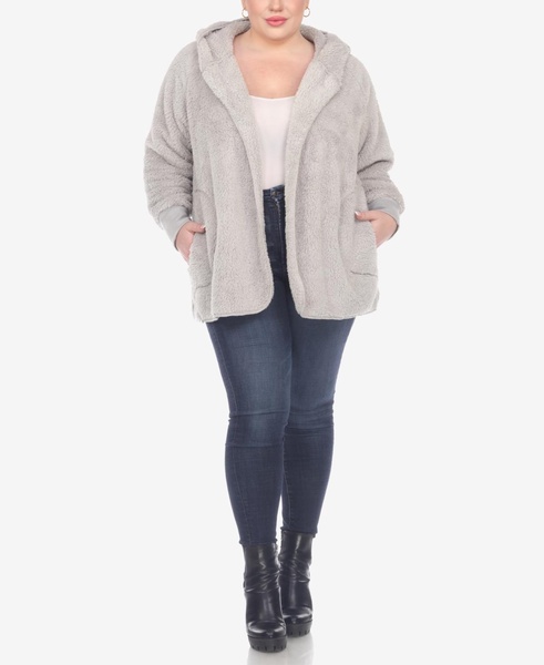 Plus Size Plush Hooded Cardigan Jacket with Pockets