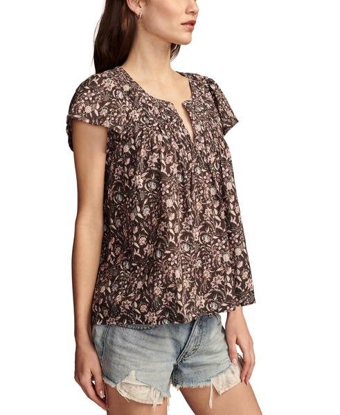 Women's Cotton Smocked Flutter-Sleeve Top