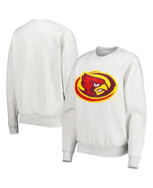 Women's Heather Gray Iowa State Cyclones Chenille Patch Fleece Pullover Sweatshirt