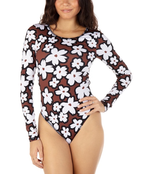 Women's Bold Daisy Printed Long-Sleeve One-Piece Swimsuit