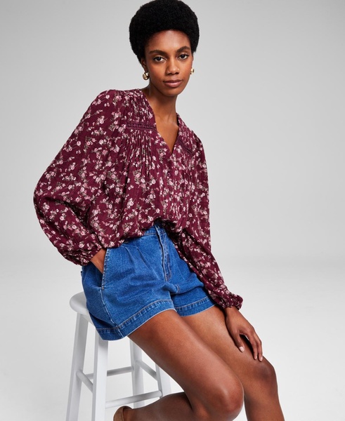 Women's Floral Lace-Trim Button-Front Top, Created for Macy's