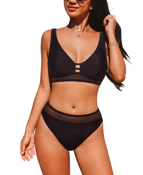 Women's Adjustable Straps Cutout Back Hook Mesh Bikini Set