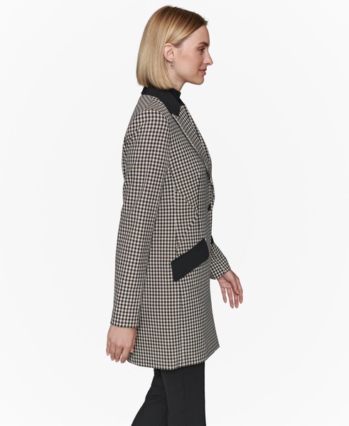 Women's Checkered One-Button Blazer