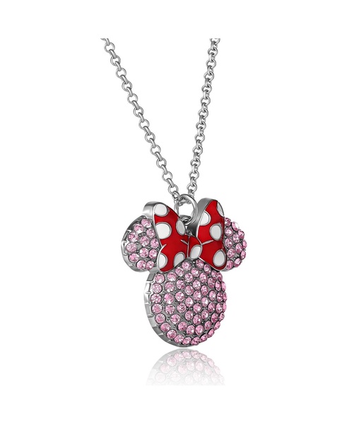 Minnie Mouse Fashion Red Polka Dot Bow Crystals Pave Necklace