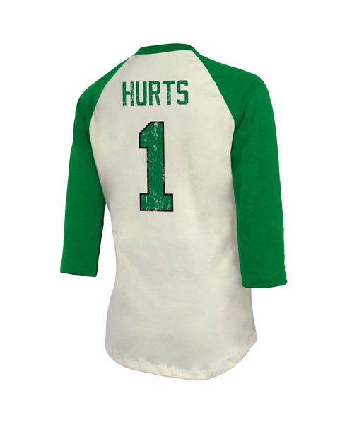 Women's Threads Jalen Hurts Cream, Kelly Green Philadelphia Eagles Alternate Player Name and Number Raglan 3/4-Sleeve T-shirt