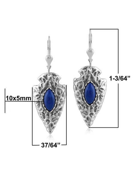 Fritz Casuse Sterling Silver Arrowhead and Lapis Lazuli Gemstone Lever Back Earrings