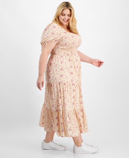 Trendy Plus Size Printed Puff-Sleeve Tiered Maxi Dress, Created for Macy's