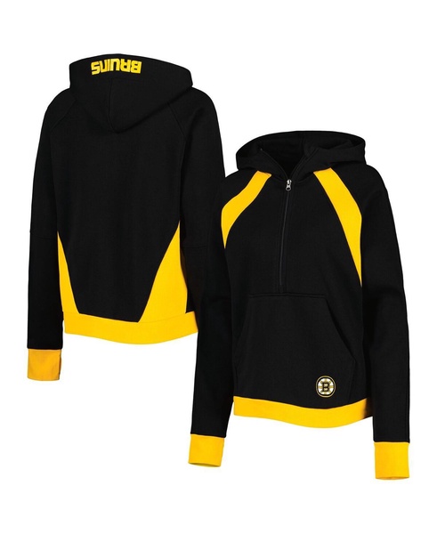 Women's Black Boston Bruins Wishbone Half-Zip Hoodie