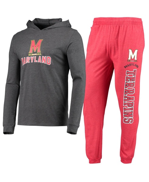 Men's Heathered Red, Heathered Charcoal Maryland Terrapins Meter Long Sleeve Hoodie T-shirt and Jogger Pants Set