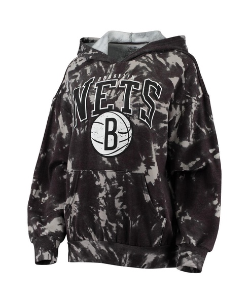 Women's Threads Black Brooklyn Nets Burble Tie-Dye Tri-Blend Pullover Hoodie