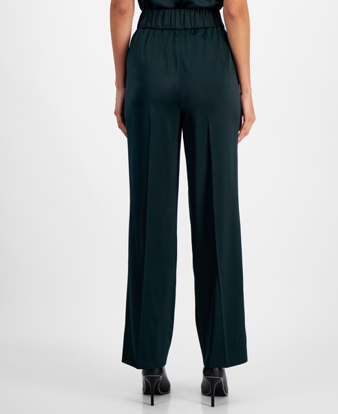 Women's Satin High Rise Pleat-Front Wide Leg Pants, Created for Macy's