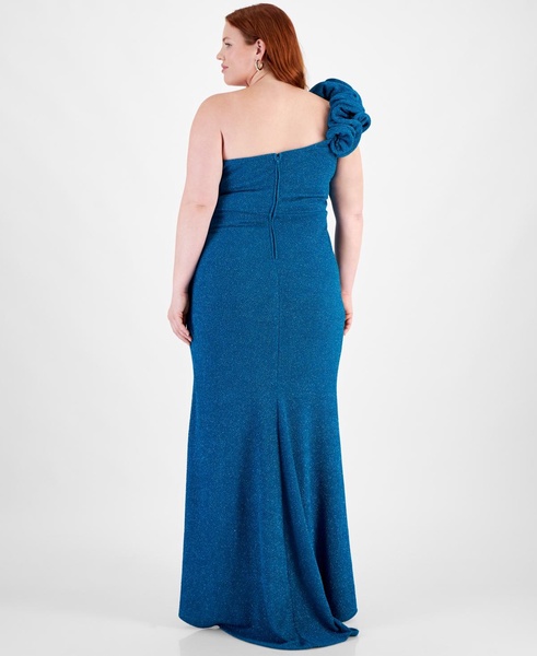 Trendy Plus Size One-Shoulder Ruffle-Trim Glitter Gown 