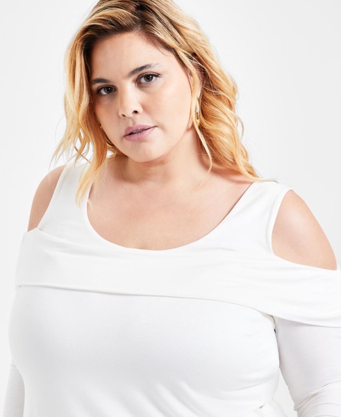 Trendy Plus Cold-Shoulder Long-Sleeve Top, Exclusively at Macy's