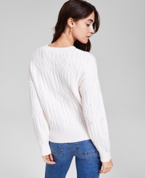 Women's Pearl-Embellished Cable-Knit Sweater, Exclusively at Macy's