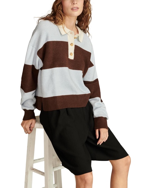 Women's Rugby-Striped Contrast-Trim Sweater