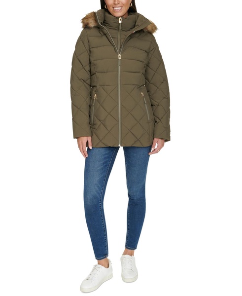 Women's Bibbed Faux-Fur-Trim Hooded Puffer Coat, Created for Macy's