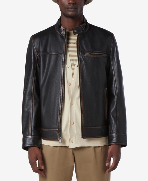 Men's Caruso Leather Racer Jacket with Distressed Seaming