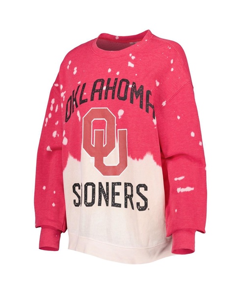 Women's Crimson Oklahoma Sooners Twice As Nice Faded Dip-Dye Pullover Sweatshirt