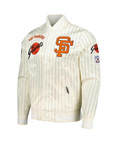 Men's Cream San Francisco Giants Cooperstown Collection Pinstripe Retro Classic Satin Full-Snap Jacket