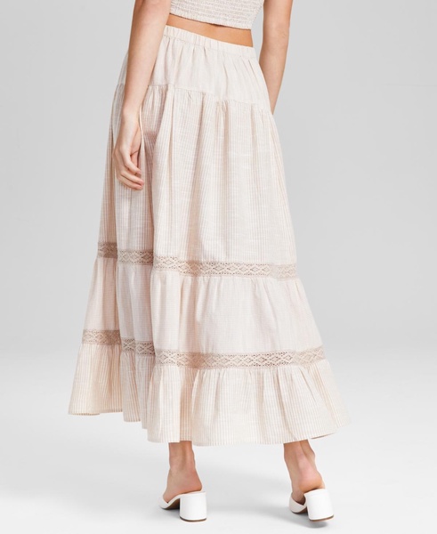 Women's Striped Pull-On Crochet-Lace Cotton Maxi Skirt, Created for Macy's