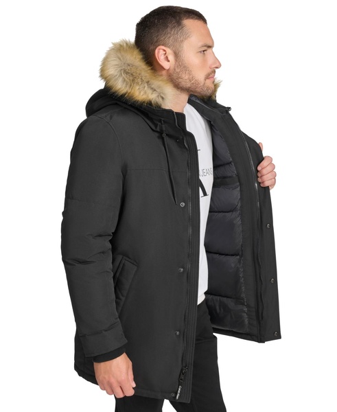 Men's Long Parka with Faux-Fur Lined Hood