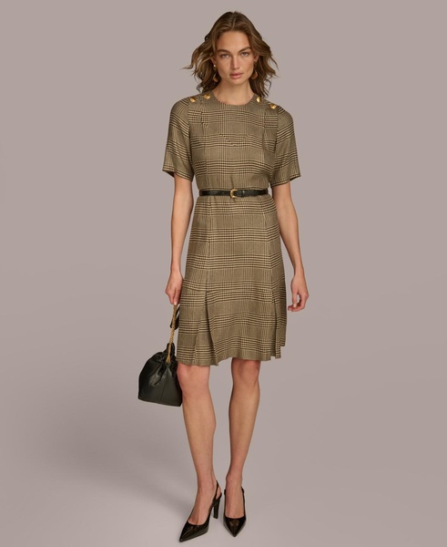 Donna Karan Women's Houndstooth Belted Short-Sleeve Dress