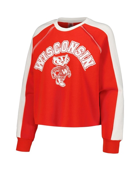 Women's Red Wisconsin Badgers Blindside Raglan Cropped Pullover Sweatshirt