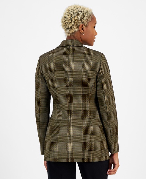 Women's Plaid Open-Front Faux-Double-Breasted Blazer, Created for Macy's 