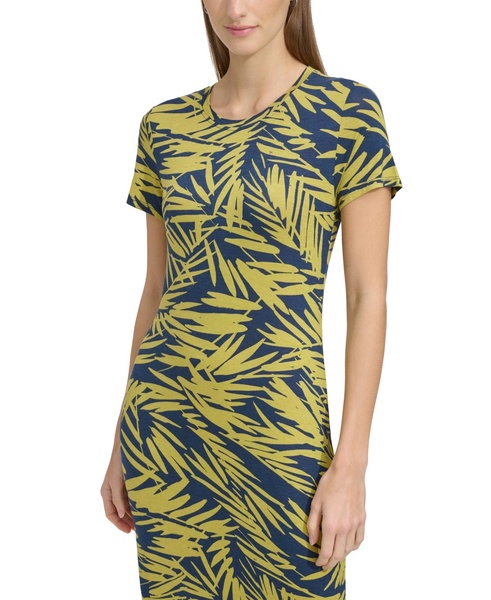 Women's Leaf-Print Midi T-Shirt Dress