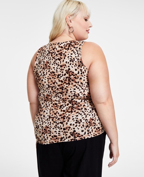 Trendy Plus Size Cheetah-Print Sleeveless Jersey Crewneck Top, Created for Macy's