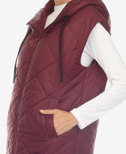 Women's Diamond Quilted Hooded Long Puffer Vest Jacket