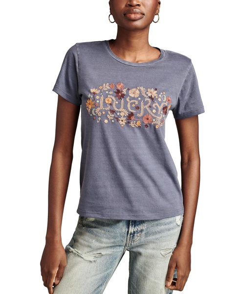 Women's Cotton Lucky Floral Embroidered T-Shirt