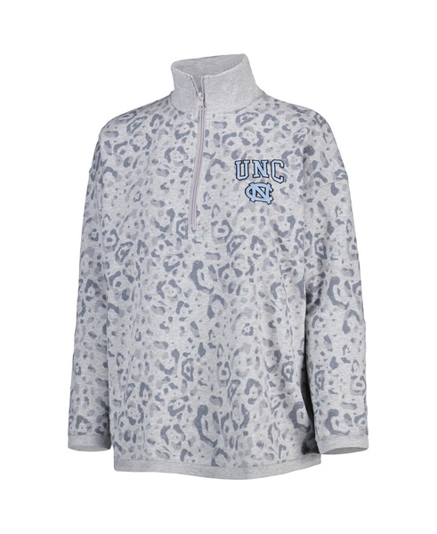 Women's Heather Gray North Carolina Tar Heels Leopard Quarter-Zip Sweatshirt