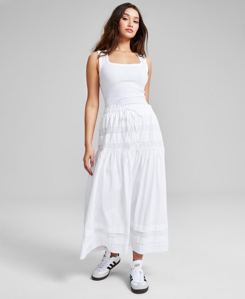 Women's Tie-Waist Lace-Inset Maxi Skirt, Created for Macy's  