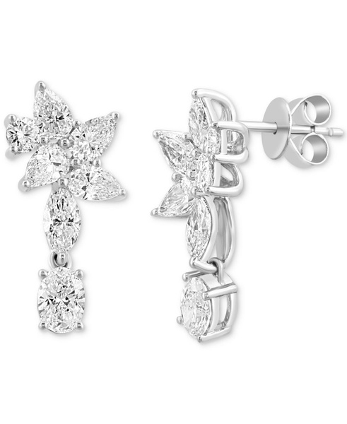 EFFY® Lab Grown Diamond Mixed-Cut Flower Motif Drop Earrings (3 ct. t.w.) in 14k White Gold