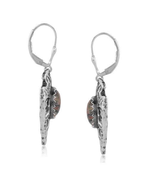 Fritz Casuse Sterling Silver Arrowhead and Leopard Jasper Gemstone Lever Back Earrings