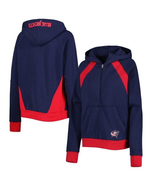 Women's Navy Columbus Blue Jackets Wishbone Half-Zip Hoodie